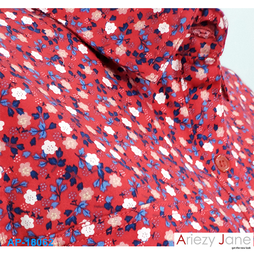 ชุดกระโปรงแดง ลายดอก AJ-18062 4
