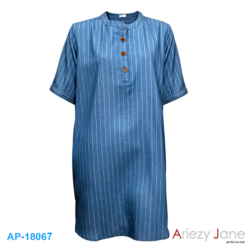 ชุดกระโปรง ยีนส์ริ้วแขนสั้น AJ-18067 2