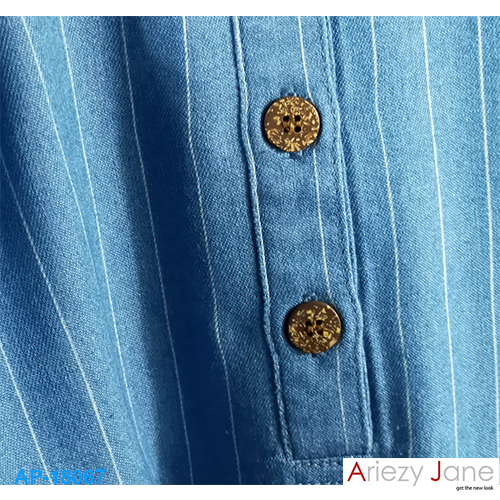 ชุดกระโปรง ยีนส์ริ้วแขนสั้น AJ-18067 4