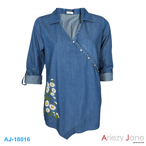 เสื้อป้ายข้าง ยีนส์ ปักดอกไม้ AJ-18016