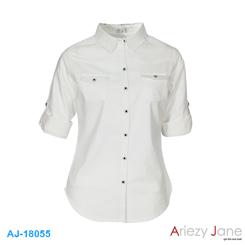 เสื้อเชิ้ต สีขาว ผ้าอ๊อกฟอร์ด AJ-18055