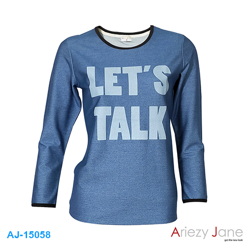 เสื้อยืดคอกลมแขนยาว พิมพ์ลาย Let's Talk AJ15058