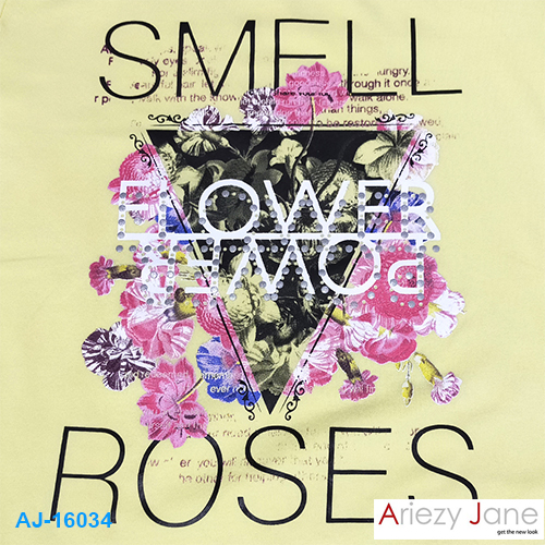 เสื้อยืดคอกลม พิมพ์ลาย SMELL ROSES AJ16034 1