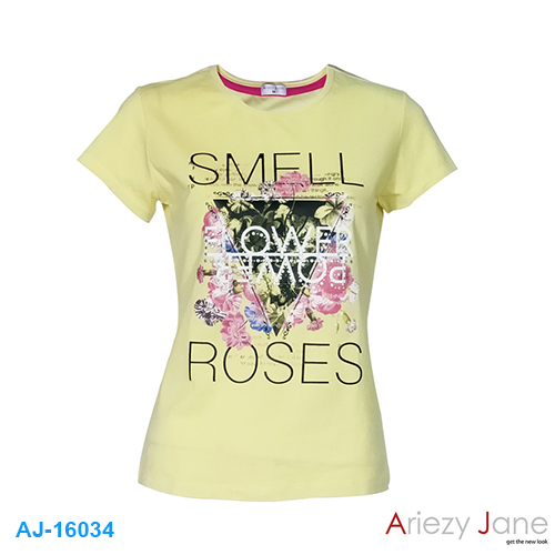 เสื้อยืดคอกลม พิมพ์ลาย SMELL ROSES AJ16034