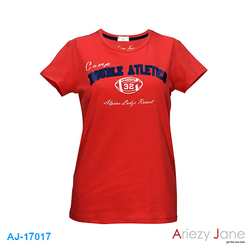เสื้อยืดคอกลม แดง พิมพ์ 32 AJ17017