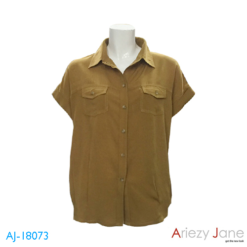 เสื้อเชิ้ตแขนสั้น ผ้าเรยอง สีน้ำตาล AJ-18073 A