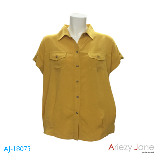เสื้อเชิ้ตแขนสั้น ผ้าเรยอง สีเหลือง AJ-18073 B