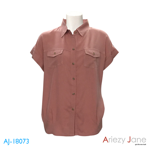 เสื้อเชิ้ตแขนสั้น ผ้าเรยอง สีชมพูอิฐ AJ-18073 C