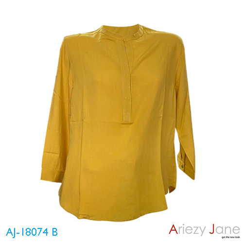 เสื้อคอจีน เจาะสาป แขนยาว สีเหลือง AJ-18074 B