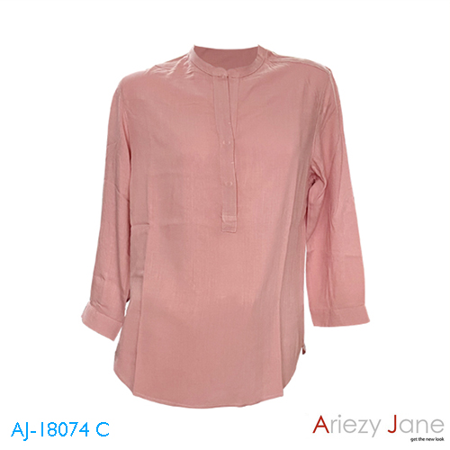 เสื้อคอจีน เจาะสาป แขนยาว สีชมพูอิฐ AJ-18074 C