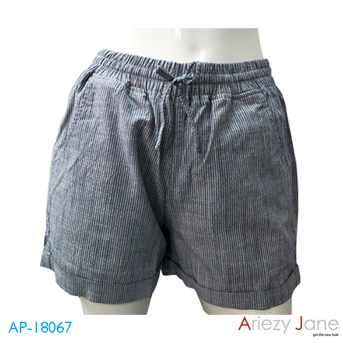 กางเกงขาสั้นผูกเอว พับขา ริ้วเล็ก AP-18067