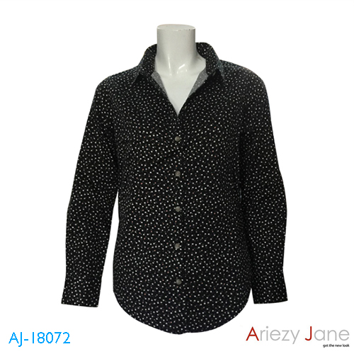 เสื้อเชิ้ต แขนยาว ลายดอกไม้ สีดำ AJ-18072 A 1