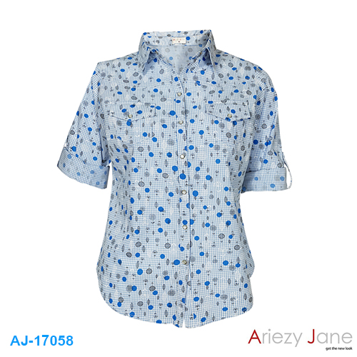 เสื้อเชื้ต ลายสก๊อต พิมพ์ใบไม้ AJ-17058