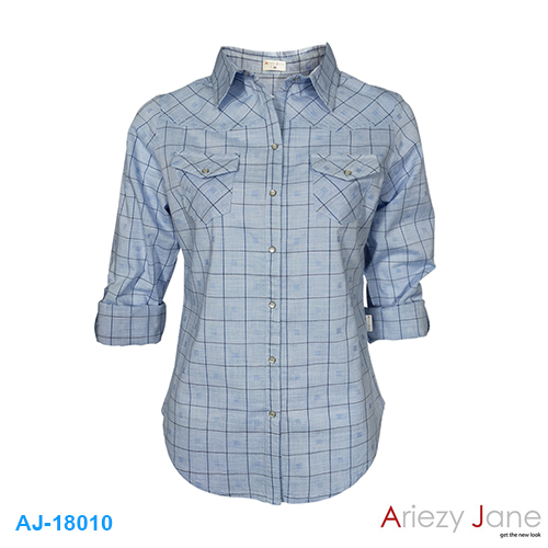 เสื้อเชื้ต ลายตารางสีฟ้า AJ-18010