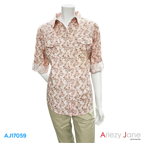 เสื้อเชิ้ต แขนยาว ลายดอกไม้  AJ-17059