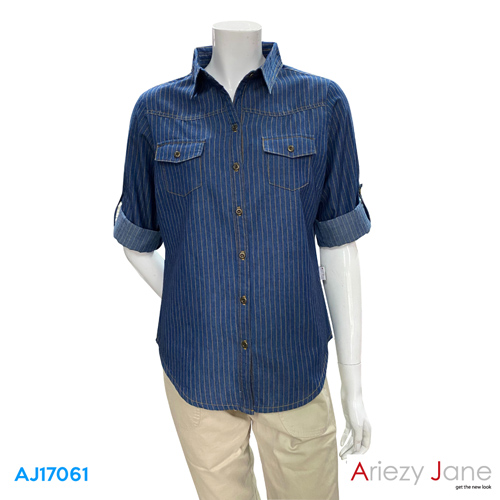 เสื้อเชิ้ต แขนยาว ลายทาง  AJ-17061