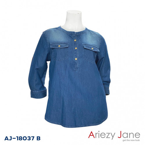 เสื้อยีนส์แชมเบ้ฟอกสีเข้ม  AJ-18037 B 2