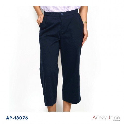 กางเกงขาบานเอวขอบหน้ายางหลัง กระเป๋าคู่หน้า ผ้าญี่ปุ่นค้อตต้อนสแปนเด็กซ์ AP-18076 Ankle Pant
