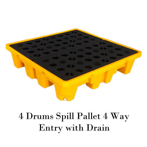 พาเลทรองสารเคมี 4 Drums Spill Pallet 4 Way Entry with Drain Model. STRMDTSSBP4FWD
