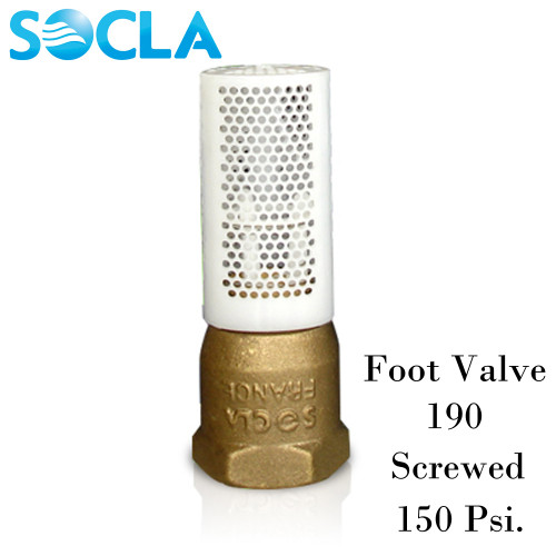 SOCLA Foot Valve 190 ,Brass Body Polyethylene Strainer ,Screwed ,150 Psi. Size 1-1/2 Inch.