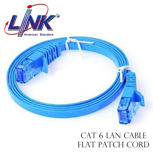 LINK CAT 6 Lan Cable FLAT PATCH CORD สีฟ้าสดใส (Light Blue) Model. US-5141-8  ยาว 1 เมตร