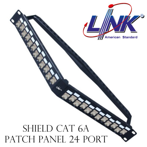 LINK Shield CAT 6A ANGLE PATCH PANEL 24 PORT, Auto Shutter Jack Model. US-3324TFAS