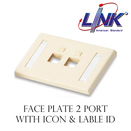 LINK FACE PLATE 2 PORT With Icon & Lable ID (Ivory) Model. US-2002A