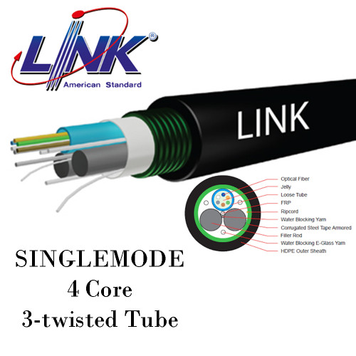 LINK SINGLEMODE F.O. MINI ARSS, Armored 4 Core, OS2, 3-twisted Tube Model. UFC9704A 100 เมตร