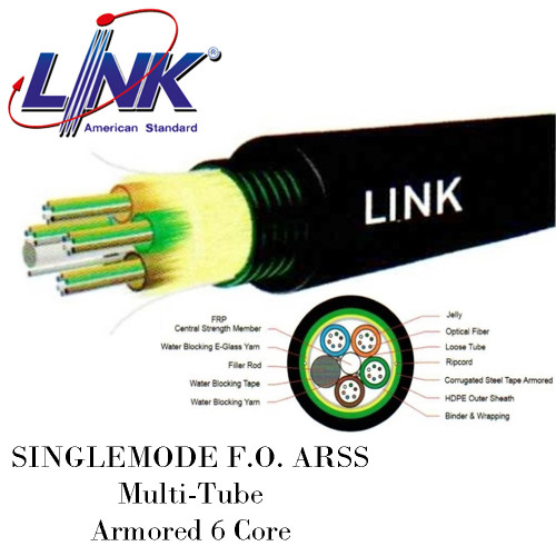 LINK SINGLEMODE F.O. ARSS, Multi-Tube, Armored 6 Core, OS2, Single Jacket Model. UFC9706MA 100 เมตร