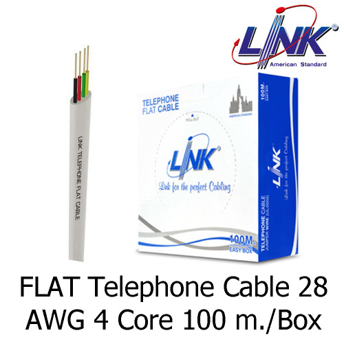 LINK FLAT Telephone Cable 28 AWG 4 Core 100 m./Box Model. UL-0044
