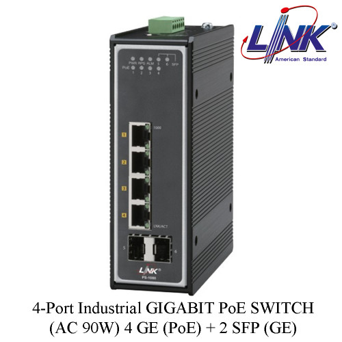LINK 4-Port Industrial GIGABIT PoE SWITCH (AC 90W) 4 GE (PoE) + 2 SFP (GE) Model. PS-1080