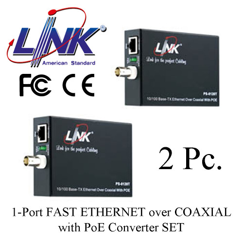 LINK 1-Port FAST ETHERNET over COAXIAL with PoE Converter SET with Adapter Model. PS-0122SET