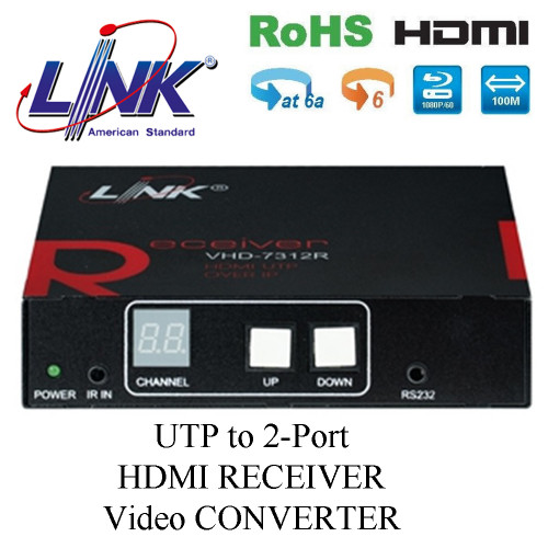 LINK UTP to 2-Port HDMI RECEIVER Video CONVERTER Model. VHD-7312R