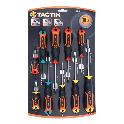 TACTIX ชุดไขควงสั้น โลหะ Cr-V โครมวานาเดียม 10 ตัว รุ่น 205407