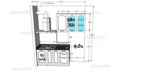 ชุดครัว Built-in ตู้ล่าง โครงซีเมนต์บอร์ด หน้าบาน PVC สีขาวด้าน เซาะร่อง ลายไม้แนวตั้ง 4