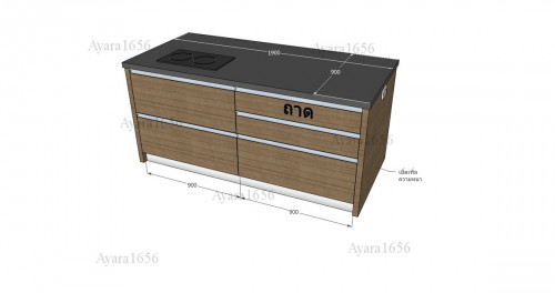ชุดครัว Built-in ตู้ล่าง โครงซีเมนต์บอร์ด หน้าบาน Laminate สี Legno Fineline Brown+Acrylic สีขาวมุก 2