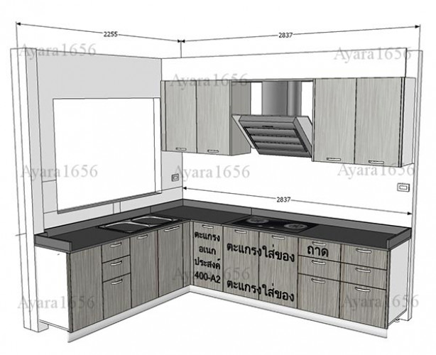 ชุดครัว Built-in ตู้ล่าง โครงซีเมนต์บอร์ด หน้าบาน Laminate สี Sarum Strand+Smoke Strand-ม.Casa Ville 5