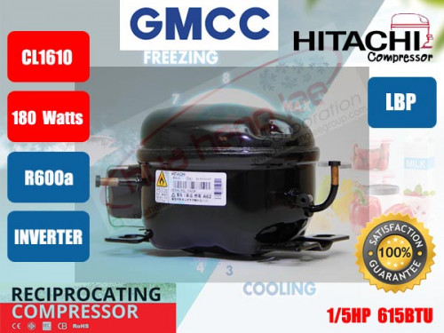 คอมเพรสเซอร์ ตู้เย็น GMCC (HITACHI)  รุ่น CL1610-DL,DY ขนาด 1/5HP น้ำยา R600a