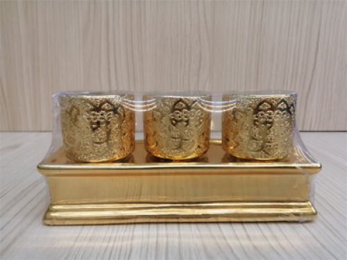 ชุดน้ำชา 3 ถ้วย สีทอง ลายเจียวไช้[259]