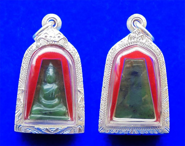 พระหินหยกแกะ พิมพ์พระผงสุพรรณ วัดธรรมมงคล สร้างโดยพระอาจารย์วิริยังค์ ปี 2536 ตลับเงิน สวยหายาก 3