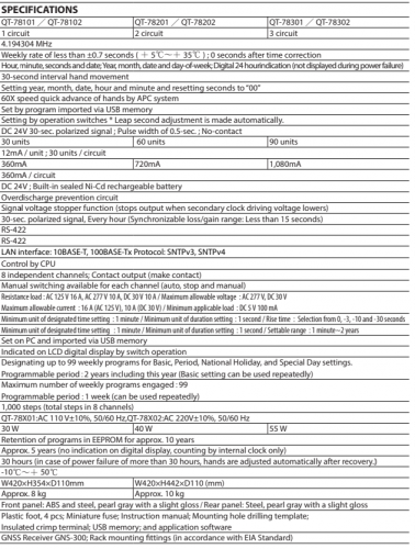 YEARLY PROGRAMMABLE TIMER (GNSS Synchronization) Wall-Mount Type QT-78101 1