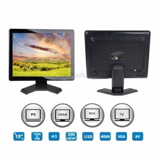 LCD Monitor 15 inch USB/AV/BNC/PC/TV/Audio/ พร้อมอุปกรณ์ รับประกัน 1ปี