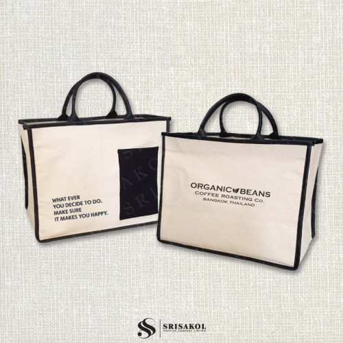 Canvas Tote Bag กระเป๋าผ้าแคนวาส หูหนังเทียม รหัส A2603-10B 6