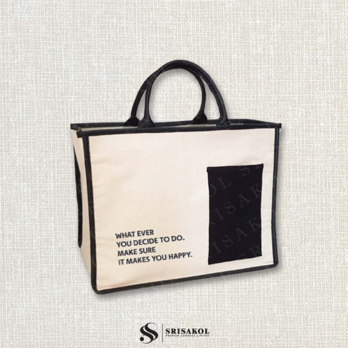 Canvas Tote Bag กระเป๋าผ้าแคนวาส หูหนังเทียม รหัส A2603-10B 7
