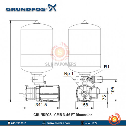 GRUNDFOS รุ่น CMB3-46PT 500W 220V 1-1/4