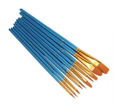 Heartybay : HBYH-P45* พู่กัน 10 Pieces Round Pointed Tip Nylon Hair Brush Set, Blue
