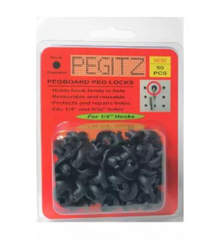 Pegitz : PGIAMZ001* อุปกรณ์สำหรับเพกบอร์ด Pegitz Pegboard Peg Locks 50pk. (1/4 inch, Black)