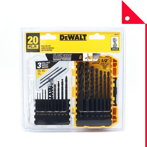DEWALT : DWTDW1177* ชุดดอกสว่าน Black Oxide Drill Bit Set, 20-Piece