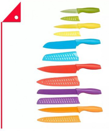 AmazonBasics : AZB0183-12PK ชุดมีดทำครัว Colored Kitchen Knife Set, 12 Piece