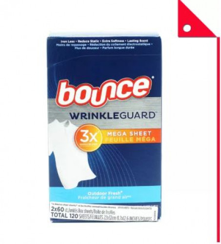 Bounce : BOU0009* แผ่นปรับผ้านุ่ม Bounce WrinkleGuard Mega Dryer Sheets Outdoor Fresh Scent, 60 Coun